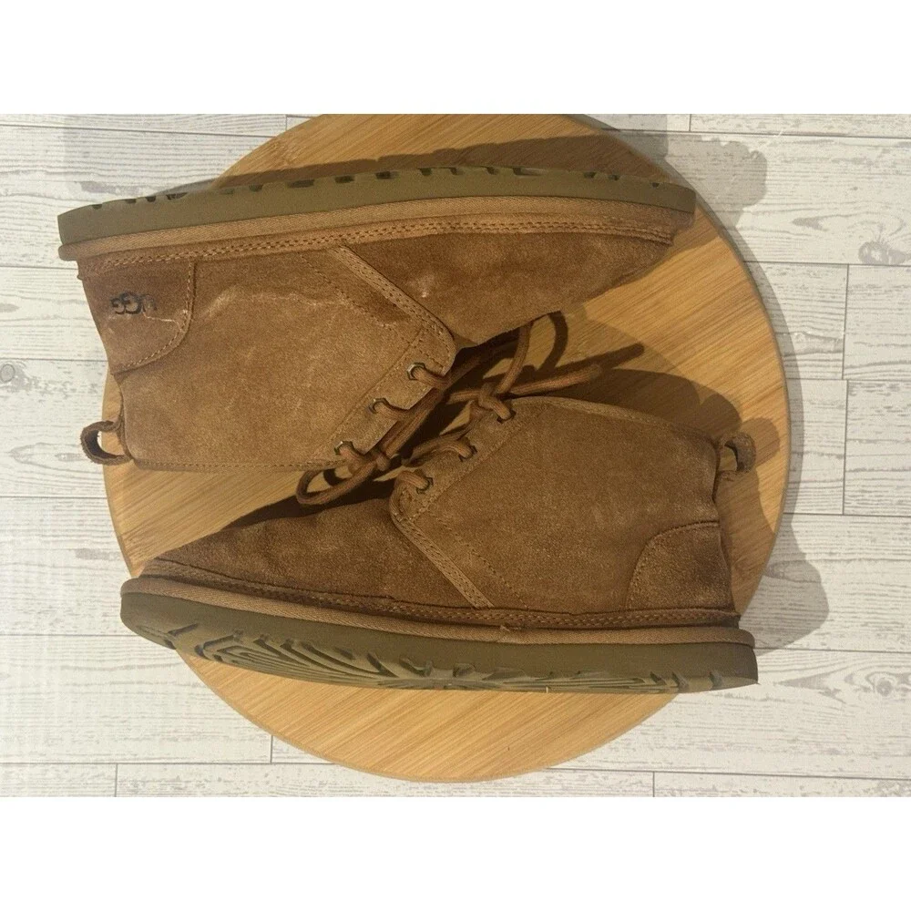 UGG-Neumel Chukka Men 9 Chestnut Suede Wool Lined Lace Up Boot Shoe